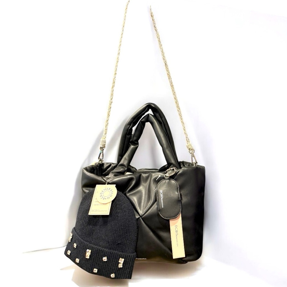 NWT! BCBG Generation 4-in-1 Gift Set – Black Faux Leather Tote Bundle